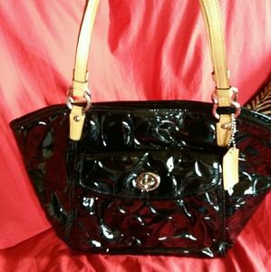 Coach black patent embossed Leah bag